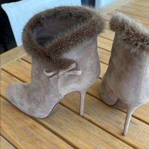 Dior Beige Fur-Trimmed Heeled Boots